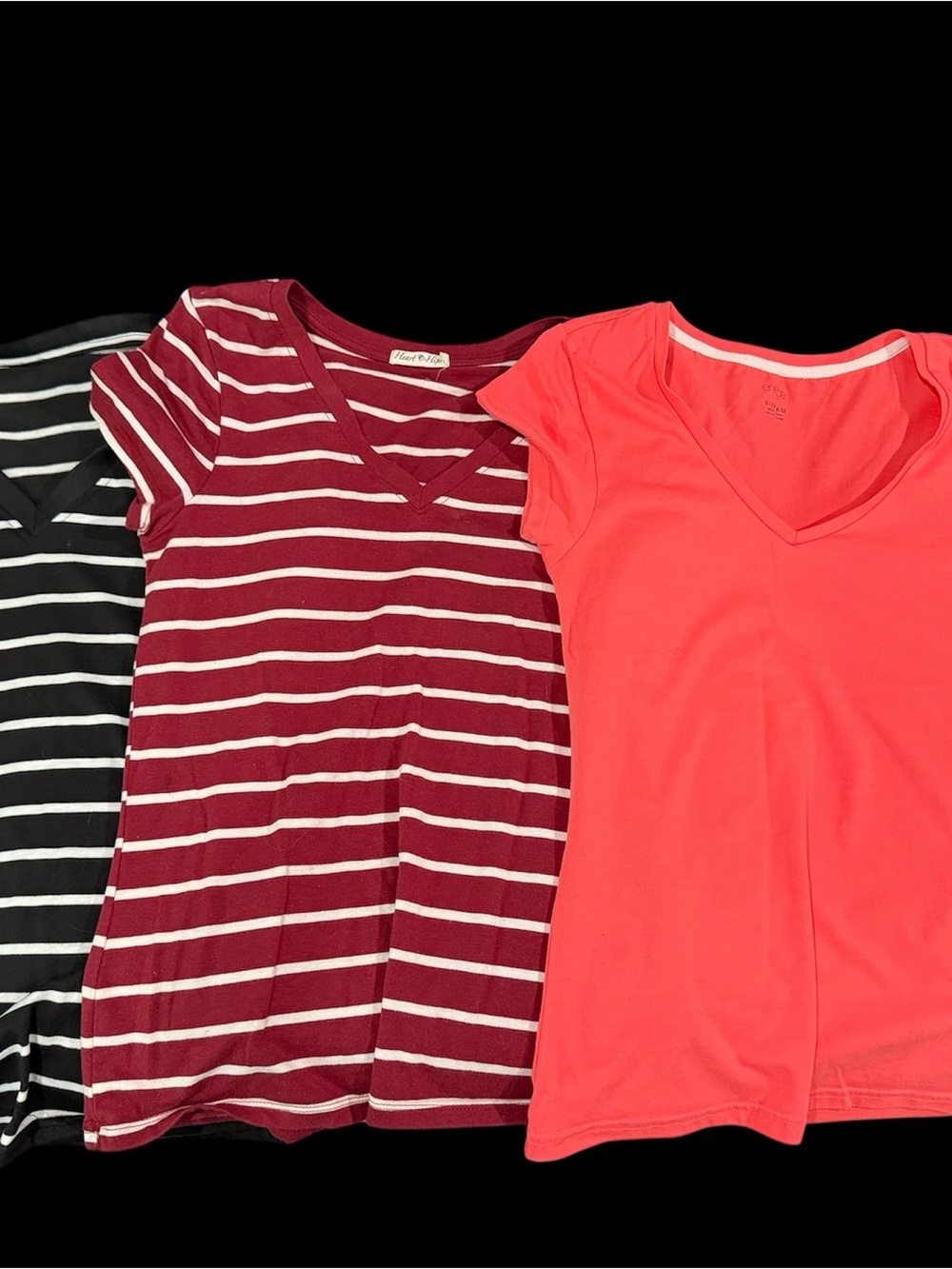Energie Women Short Sleeve Tees - Black, Burgundy Stripe, Coral